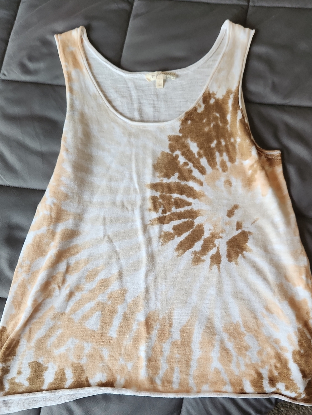 Mystree Cream & Brown Tie-Dye Scoop Neck Tank